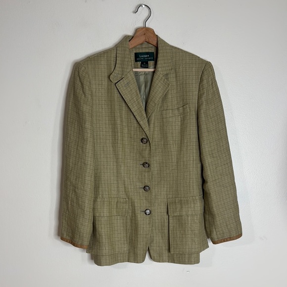 Vtg Lauren Ralph Lauren linen houndstooth Glen Plaid Blazer size 10 equestrian - Picture 1 of 13